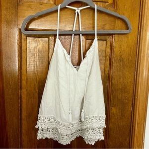 ABERCROMBIE AND FITCH tank top white floral lace tassel tie criss cross back